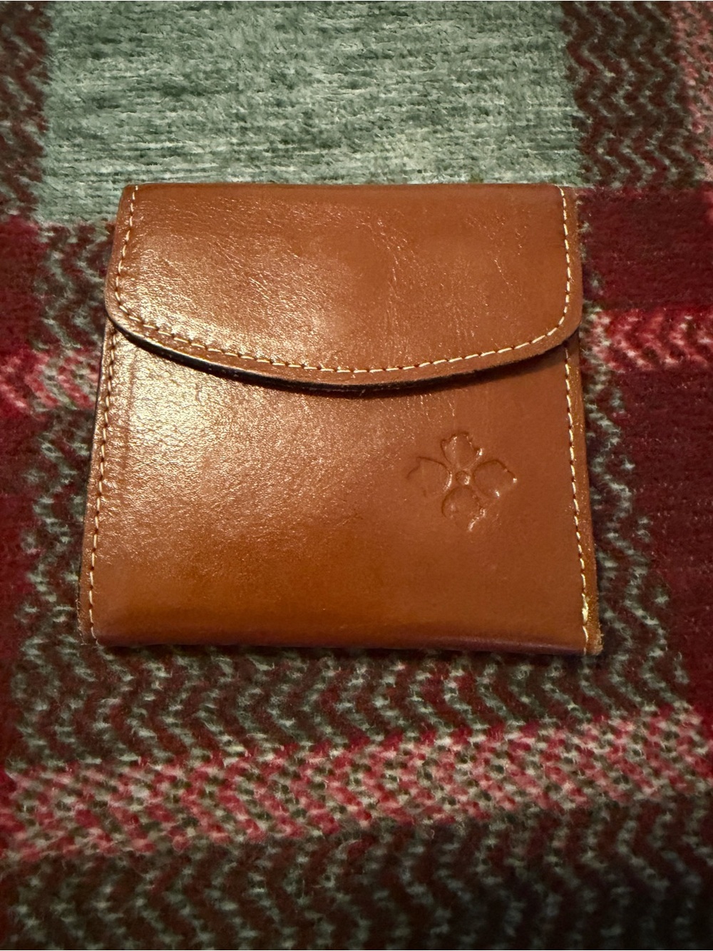 Patricia Nash tan leather trifold wallet with RFID